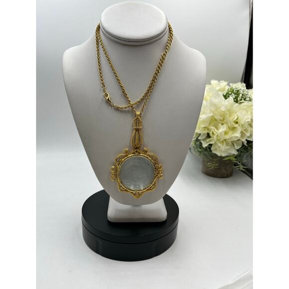 Working Loupe Ornate Magnifying Glass Rope Chain Long Pendant Necklace - Picture 3 of 14
